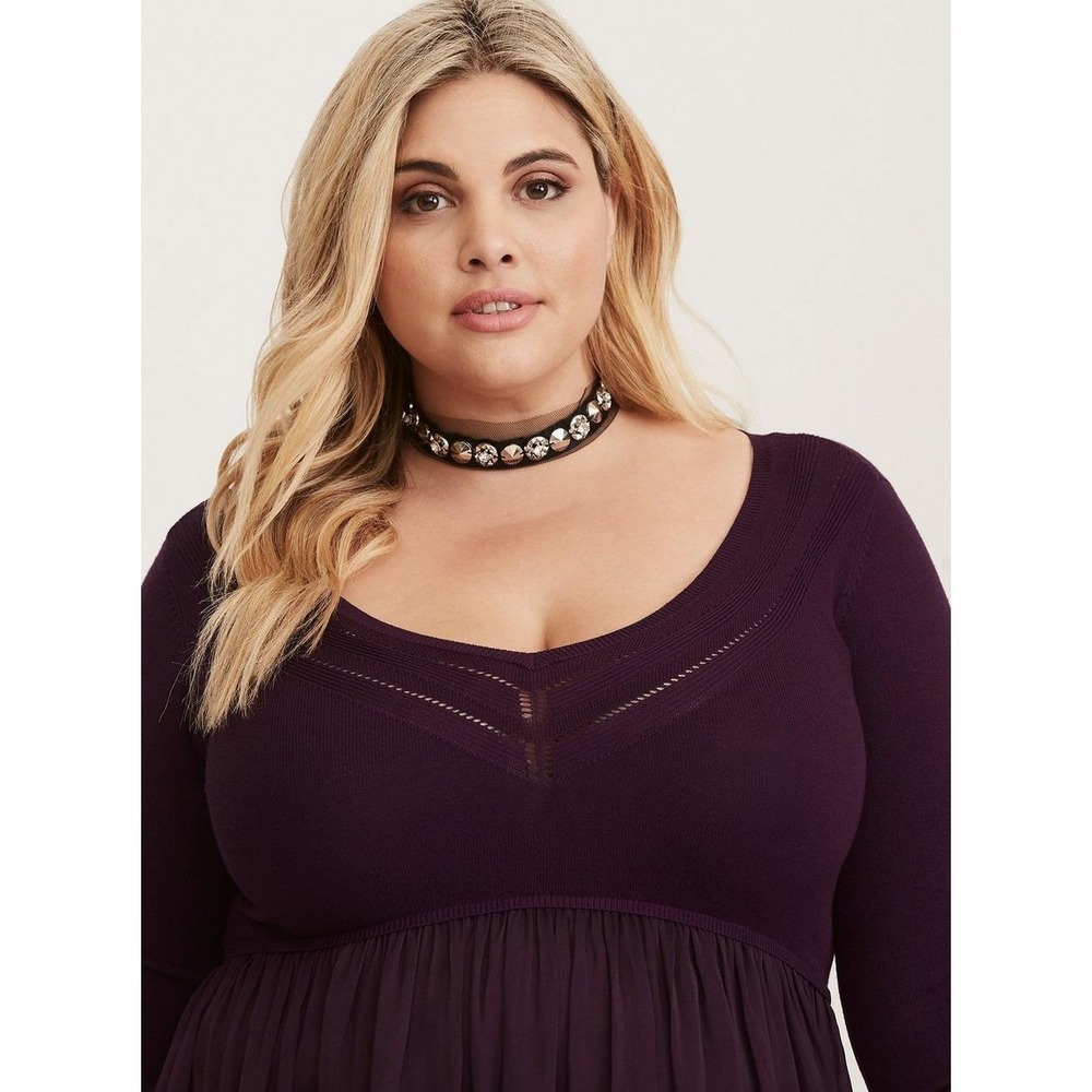 Torrid Pullover V-Neck Babydoll Sweater Purple Women's 5 5X H14633 - Picture 10 of 11